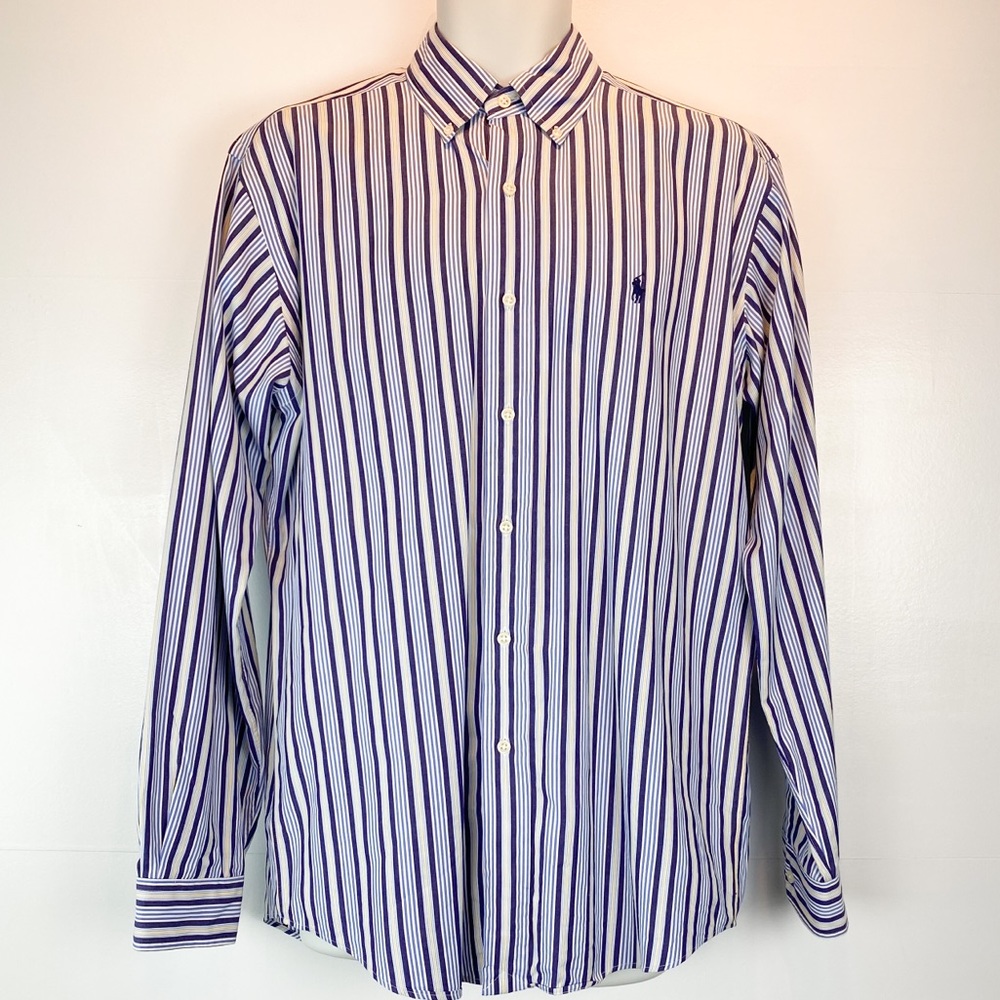 Ralph Lauren blue striped button down shirt sz M